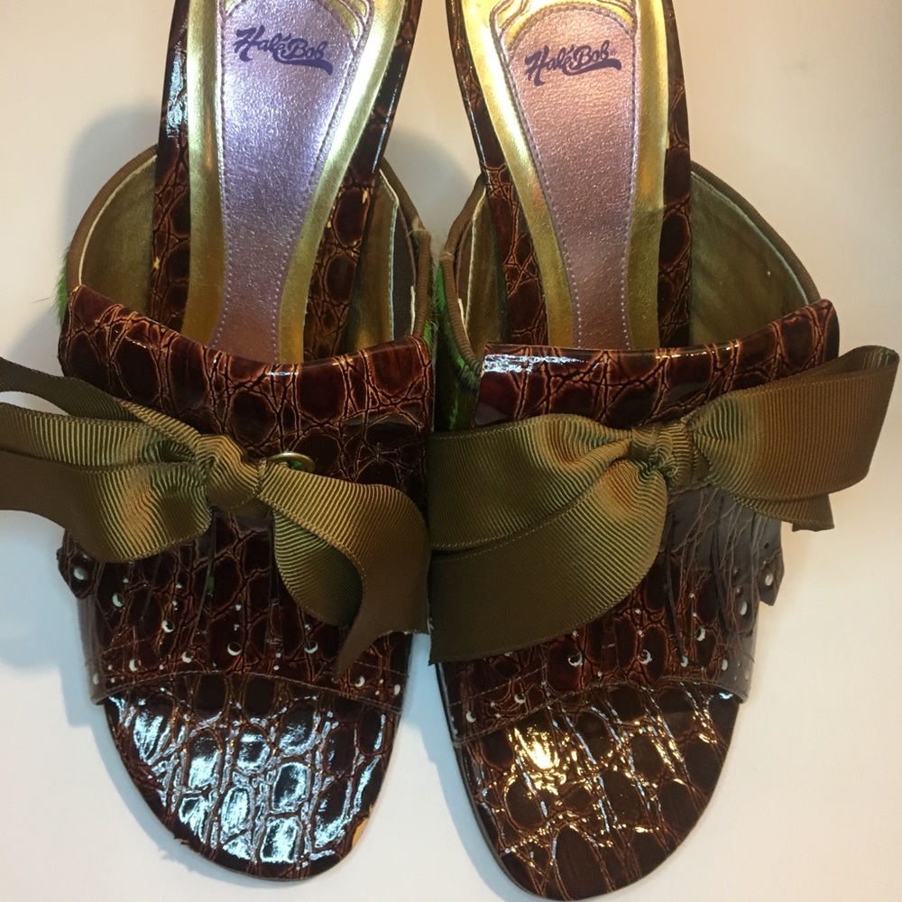 Hale Bob Brown Leather Plaid Heels- Used